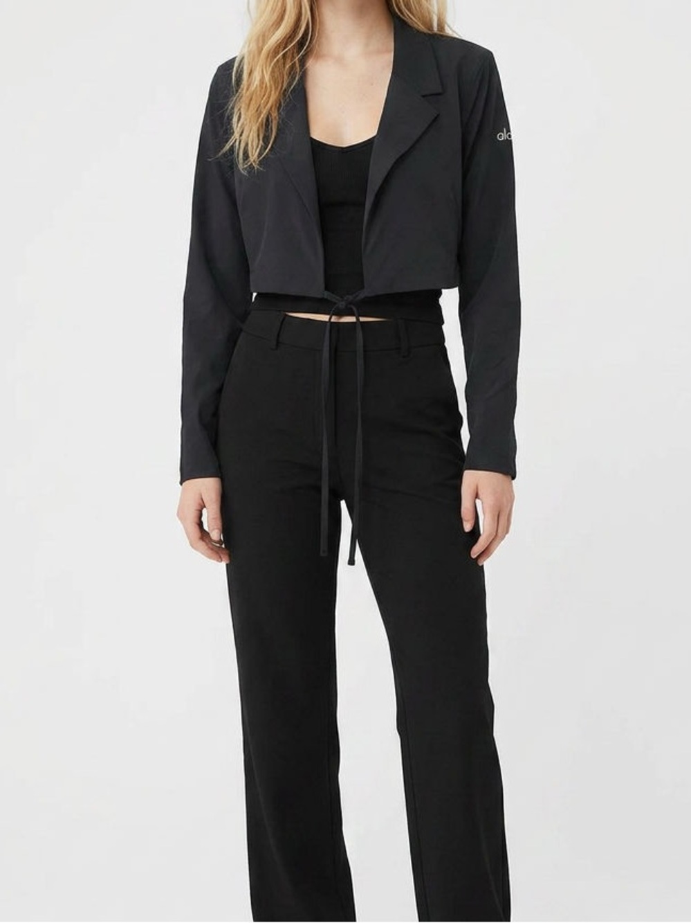 ALO Yoga Black Cropped Open-Front Blazer Jacket